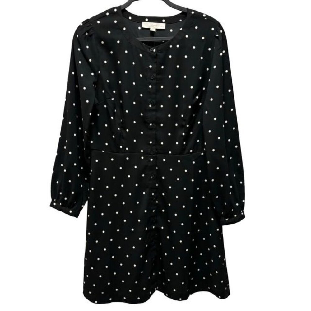 LOFT Womens  Petites Polka Dot Button-Front Dress Size 10P Black & White
